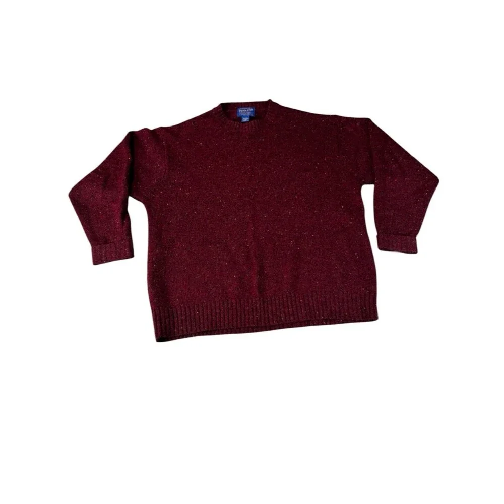 Pendleton 100% Virgin Wool Crewneck Sweater Mens L Burgundy Donegal Fleck Y2K